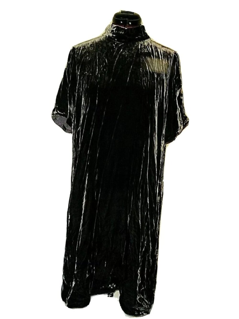 Eileen Fisher Womens Brown Velvet Dress Size Petite Medium Mock Neck Silk Blend
